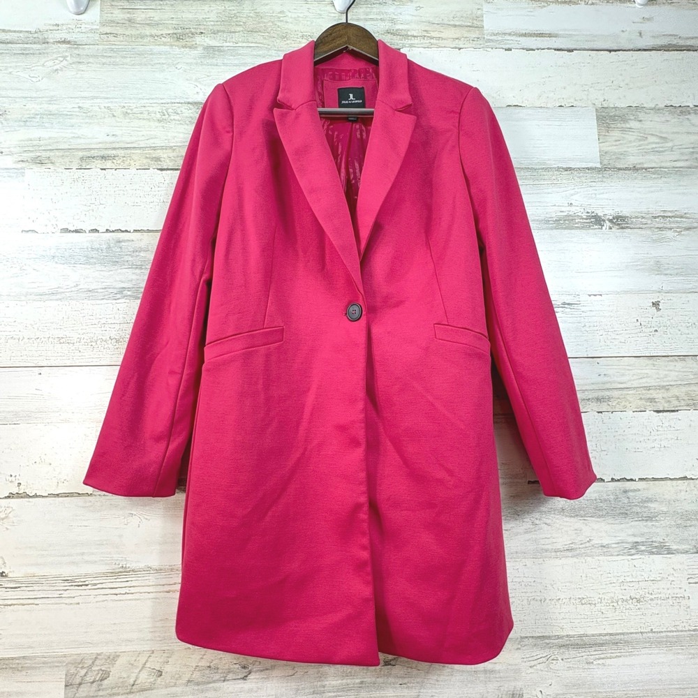 Jules & Leopold Hot Pink Longline Blazer Coat Single Button Size S Office Chic